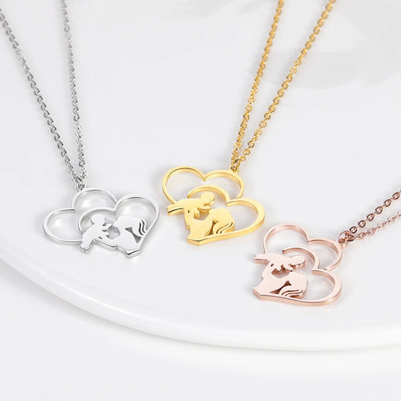 Wholesale Heart Shaped Hollow Stainless Steel Necklace With Heart Shaped Pendant For Mother And Kids Electroplated