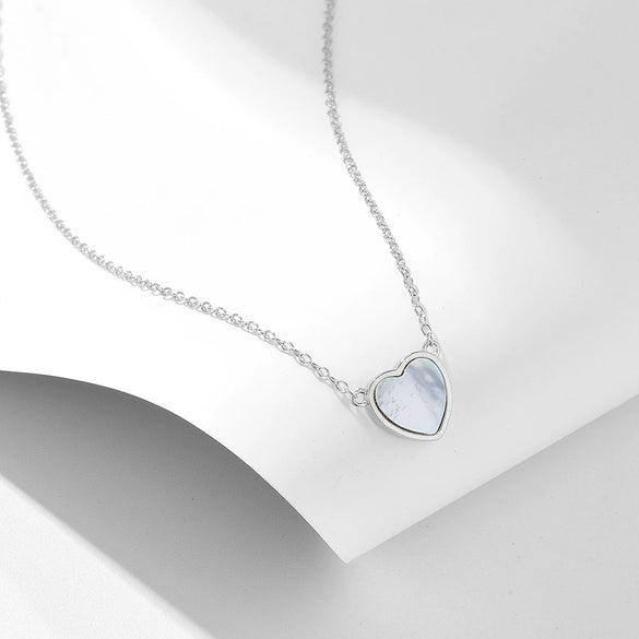 Wholesale Heart Shaped Inlaid Shell 925 Sterling Silver Pendant Necklace For Women