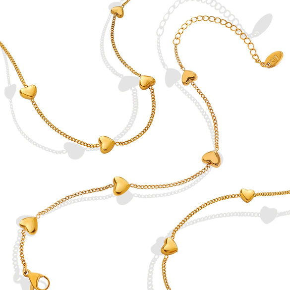 Wholesale Heart Shaped Love Pattern 316L Stainless Steel Gold Plated Jewelry Set For Women Necklace And Bracelet