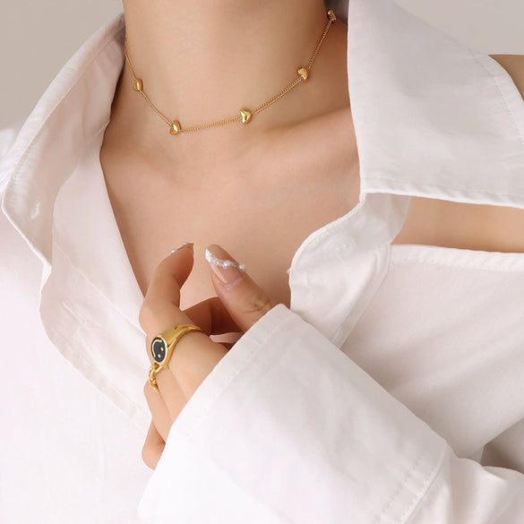 Wholesale Heart Shaped Love Pattern 316L Stainless Steel Gold Plated Jewelry Set For Women Necklace And Bracelet