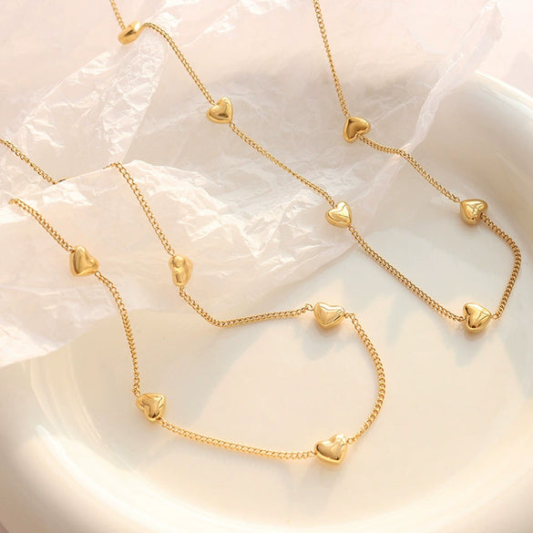 Wholesale Heart Shaped Love Pattern 316L Stainless Steel Gold Plated Jewelry Set For Women Necklace And Bracelet