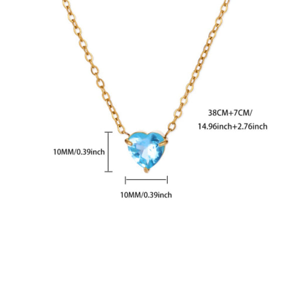 Wholesale Heart Shaped Stainless Steel Birthstone Necklace With 18K Gold Plated Electroplating For Women