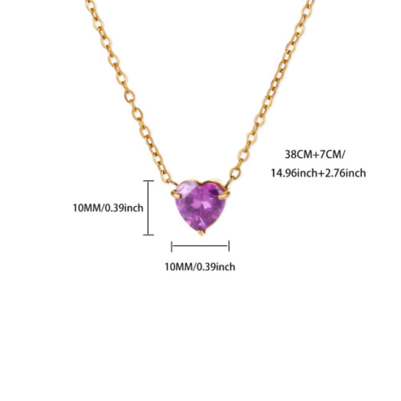 Wholesale Heart Shaped Stainless Steel Birthstone Necklace With 18K Gold Plated Electroplating For Women