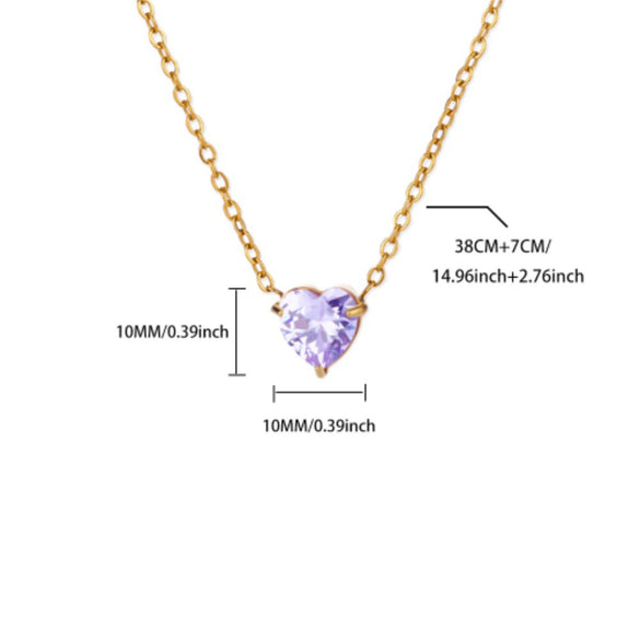 Wholesale Heart Shaped Stainless Steel Birthstone Necklace With 18K Gold Plated Electroplating For Women