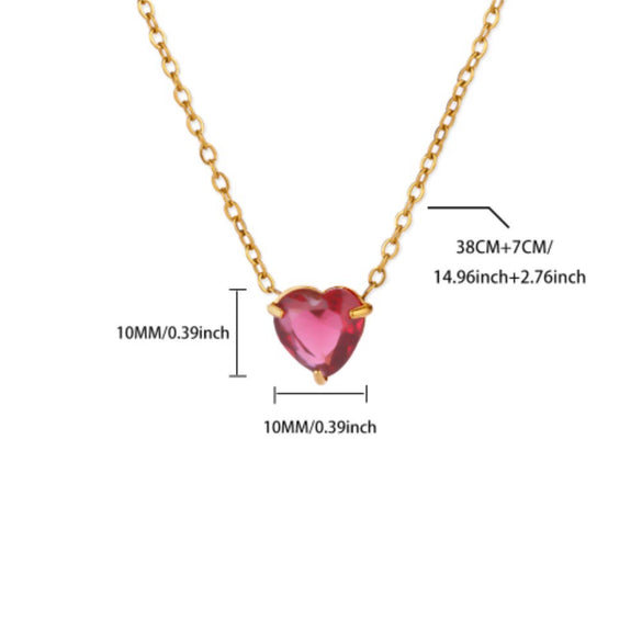 Wholesale Heart Shaped Stainless Steel Birthstone Necklace With 18K Gold Plated Electroplating For Women