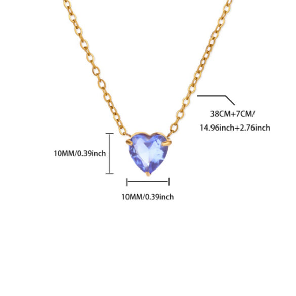 Wholesale Heart Shaped Stainless Steel Birthstone Necklace With 18K Gold Plated Electroplating For Women