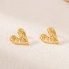 Wholesale Heart Shaped Stainless Steel Earrings With 18K Gold Plated Geometric Rock Surface For Women
