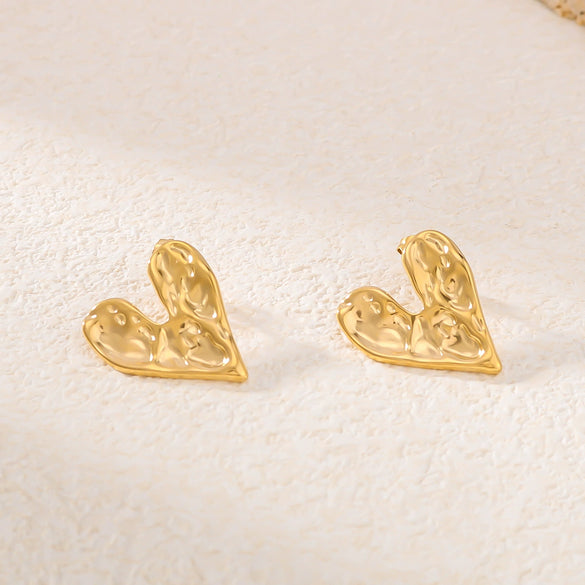 Wholesale Heart Shaped Stainless Steel Earrings With 18K Gold Plated Geometric Rock Surface For Women
