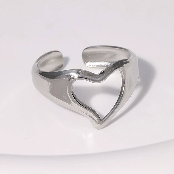 Wholesale Heartd Stainless Steel Open Ring With Electroplating In Simple Cold And Cute Style