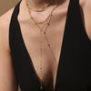 Wholesale Heart Shaped Zircon Y Shaped Tassel Women's Necklace In Stacked Stainless Steel With 18K Gold Electroplating