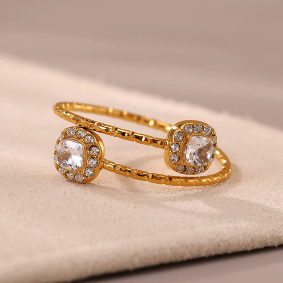 Wholesale Heart Square Geometric Style Opening Ring Stainless Steel 18K Gold Plated