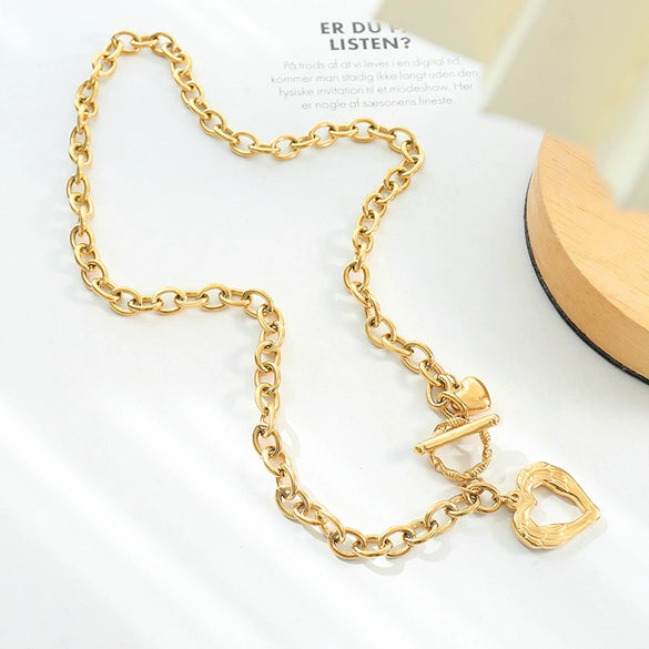 Wholesale Heart Style 316L Stainless Steel Women's Clavicle Necklace With Electroplating And Ot Buckle