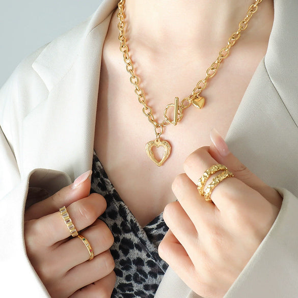 Wholesale Heart Style 316L Stainless Steel Women's Clavicle Necklace With Electroplating And Ot Buckle