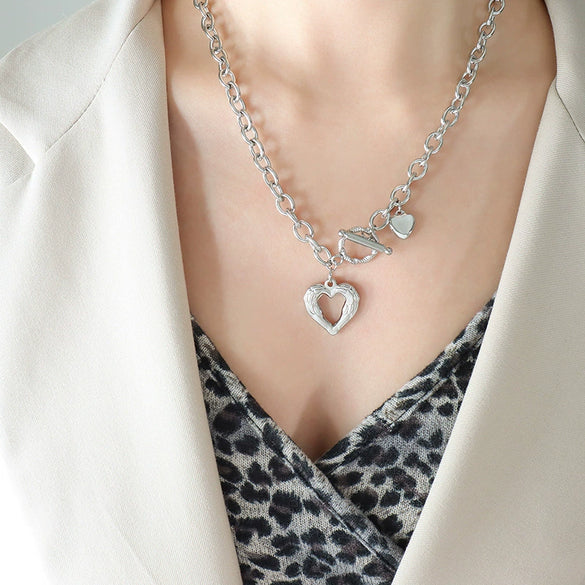 Wholesale Heart Style 316L Stainless Steel Women's Clavicle Necklace With Electroplating And Ot Buckle