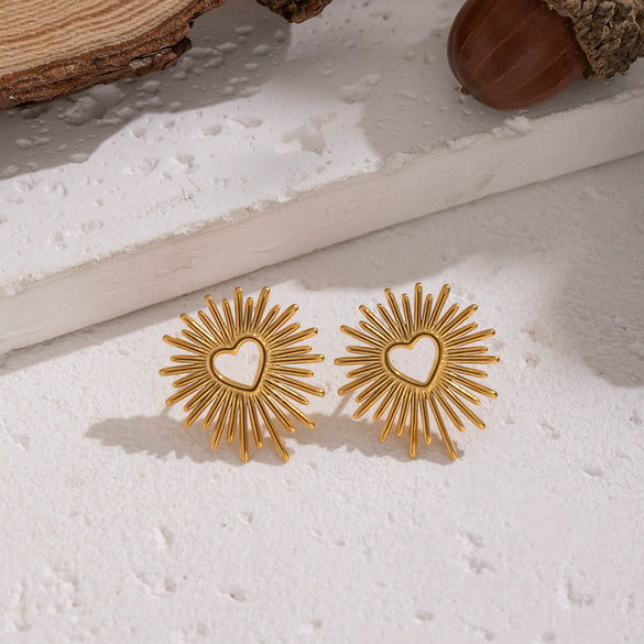 Wholesale Heartshaped Abstract Design Earrings Titanium Steel Stainless Steel Ear Needles Pvd Furnace Vacuum Real Gold Plating Girls