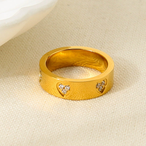 Wholesale Heartshaped And Geometric Zircon Stainless Steel 18K Gold Plated Ring For Women