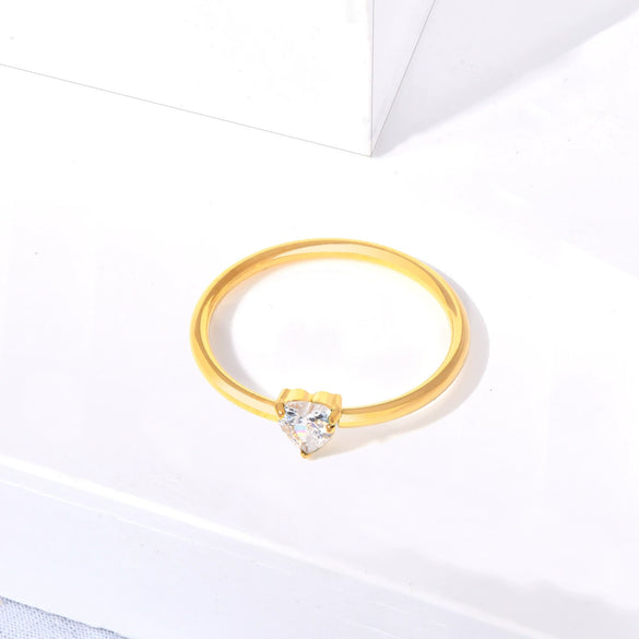 Wholesale Heartshaped Colored Diamond Ring Titanium Steel Geometric Style Women's Jewelry