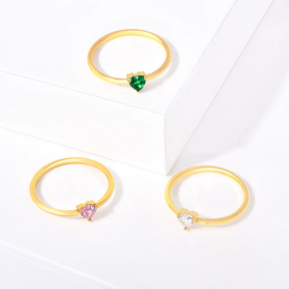 Wholesale Heartshaped Colored Diamond Ring Titanium Steel Geometric Style Women's Jewelry
