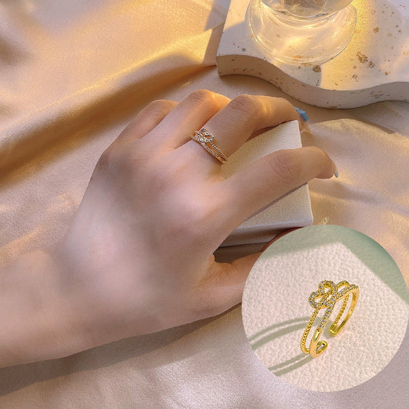 Wholesale Heartshaped Copper Inlaid Zircon Minimalist Women's Open Ring Jewelry