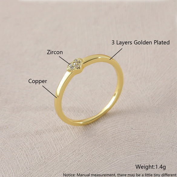 Wholesale Heartshaped Copperplated Real Gold Ring Geometric Minimalist Hand Jewelry