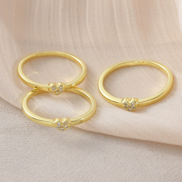Wholesale Heartshaped Copperplated Real Gold Ring Geometric Minimalist Hand Jewelry