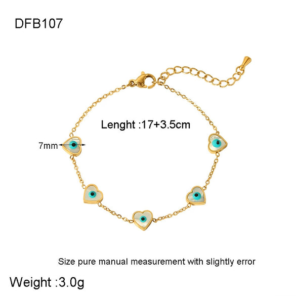Wholesale Heartshaped Devil's Eye Stainless Steel And Titanium Steel Necklace And Bracelet Set 18K Gold Plated Jewelry For Women