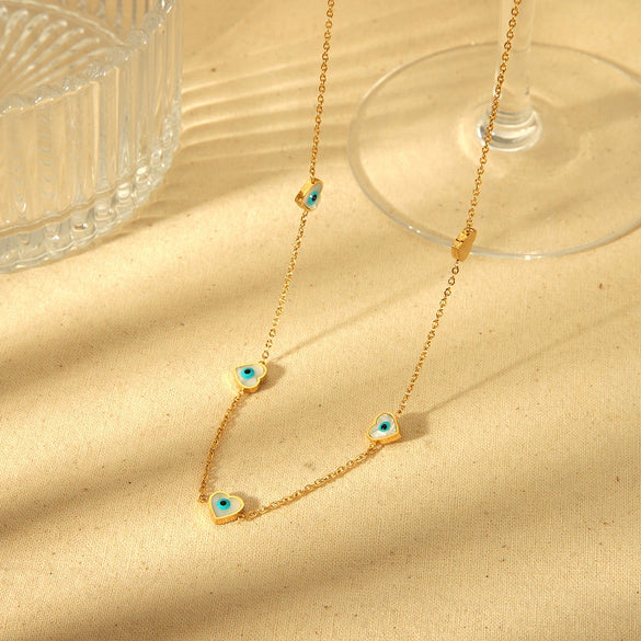 Wholesale Heartshaped Devil's Eye Stainless Steel And Titanium Steel Necklace And Bracelet Set 18K Gold Plated Jewelry For Women