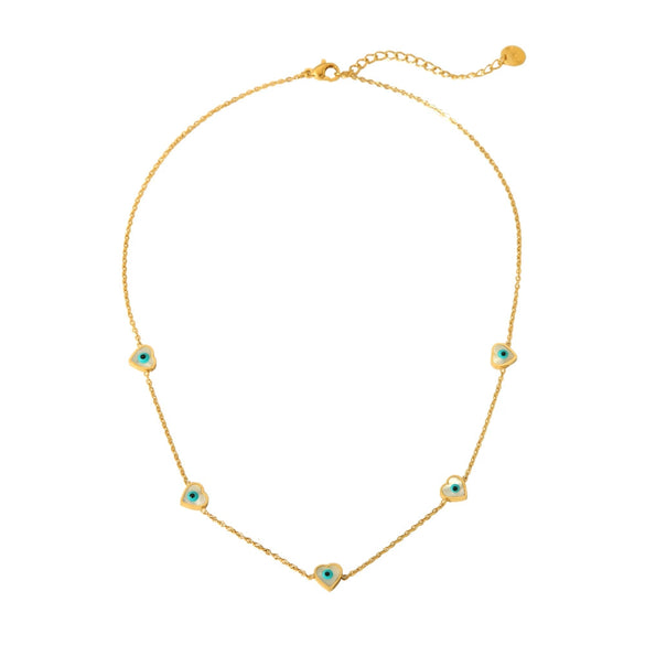 Wholesale Heartshaped Devil's Eye Stainless Steel And Titanium Steel Necklace And Bracelet Set 18K Gold Plated Jewelry For Women