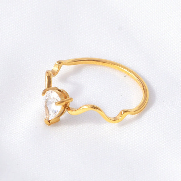 Wholesale Heartshaped Geometric Colored Diamond Ring Titanium Steel Electroplating Jewelry For Women