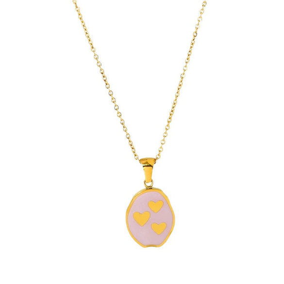 Wholesale Heartshaped Geometric Purple Enamel Stainless Steel 18K Gold Plated Pendant Necklace With Glue Design For Women