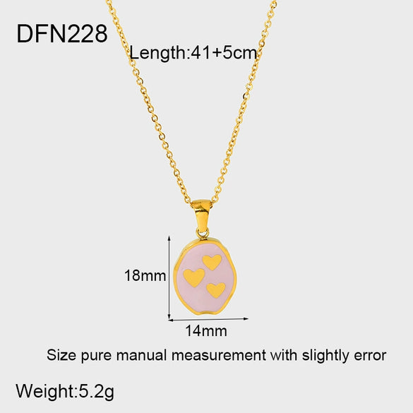 Wholesale Heartshaped Geometric Purple Enamel Stainless Steel 18K Gold Plated Pendant Necklace With Glue Design For Women