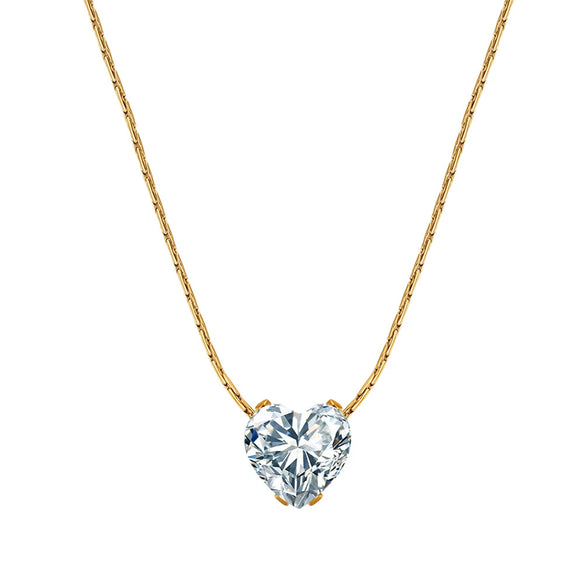 Wholesale Heartshaped Geometric Single Diamond Pendant Titanium Steel Electroplated Calendering Chain Necklace For Women