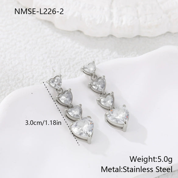 Wholesale Heartshaped Geometric Zircon Electroplated Stainless Steel And 18K Gold Earrings For Women