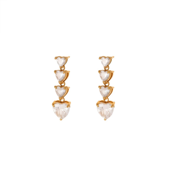 Wholesale Heartshaped Geometric Zircon Electroplated Stainless Steel And 18K Gold Earrings For Women
