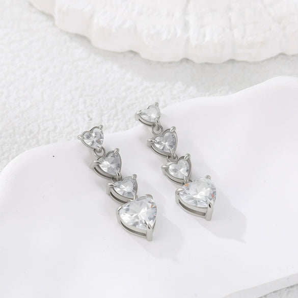 Wholesale Heartshaped Geometric Zircon Electroplated Stainless Steel And 18K Gold Earrings For Women