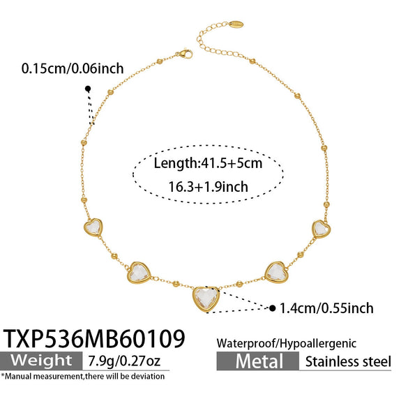 Wholesale Heartshaped Glass Stone Earrings Necklace And Bracelet Set With 18K Gold Plated Stainless Steel Chain For Women