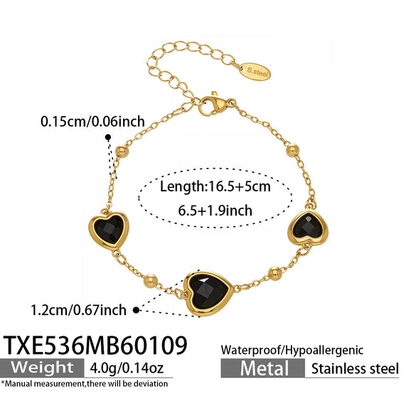 Wholesale Heartshaped Glass Stone Earrings Necklace And Bracelet Set With 18K Gold Plated Stainless Steel Chain For Women
