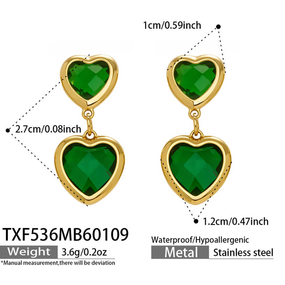 Wholesale Heartshaped Glass Stone Earrings Necklace And Bracelet Set With 18K Gold Plated Stainless Steel Chain For Women