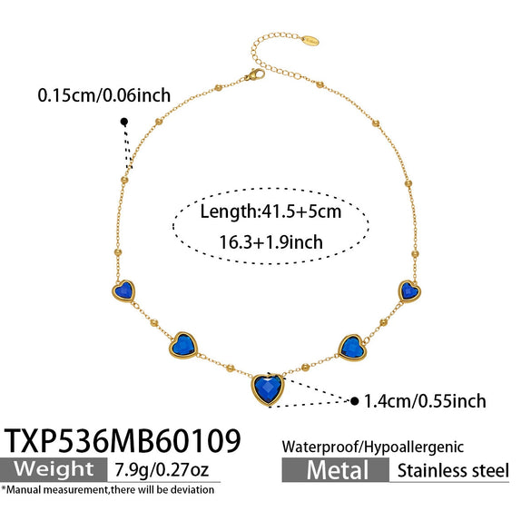 Wholesale Heartshaped Glass Stone Earrings Necklace And Bracelet Set With 18K Gold Plated Stainless Steel Chain For Women
