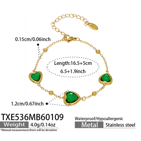 Wholesale Heartshaped Glass Stone Earrings Necklace And Bracelet Set With 18K Gold Plated Stainless Steel Chain For Women