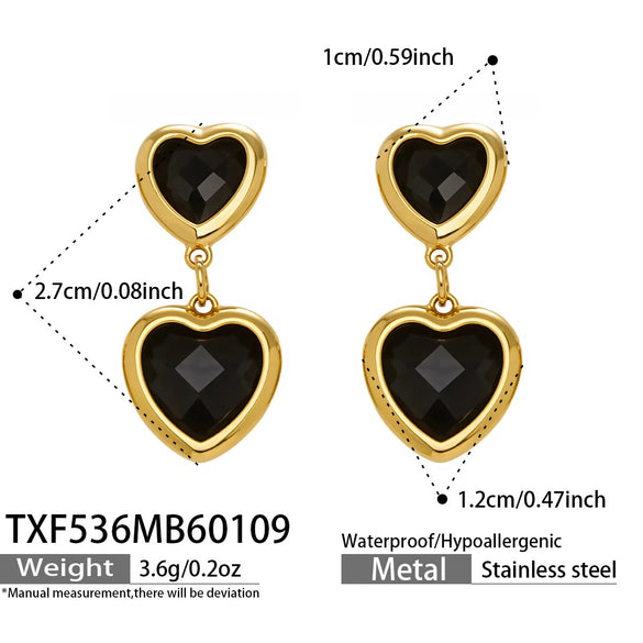 Wholesale Heartshaped Glass Stone Earrings Necklace And Bracelet Set With 18K Gold Plated Stainless Steel Chain For Women