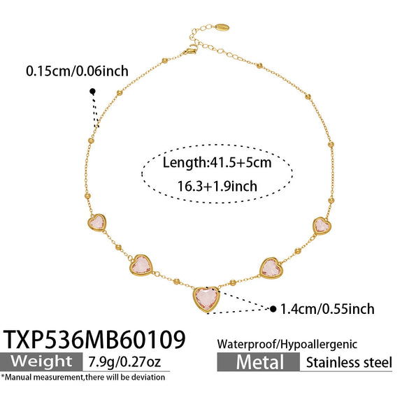 Wholesale Heartshaped Glass Stone Earrings Necklace And Bracelet Set With 18K Gold Plated Stainless Steel Chain For Women