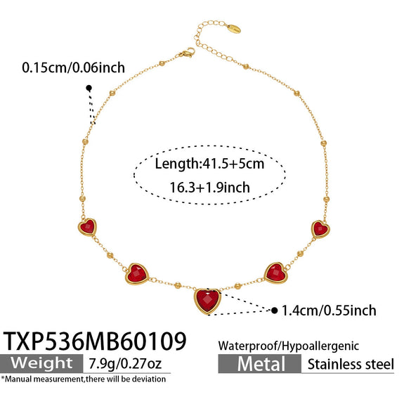 Wholesale Heartshaped Glass Stone Earrings Necklace And Bracelet Set With 18K Gold Plated Stainless Steel Chain For Women
