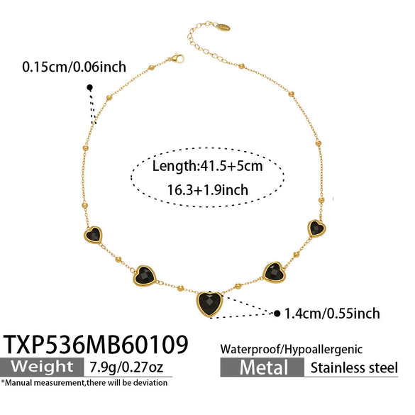 Wholesale Heartshaped Glass Stone Earrings Necklace And Bracelet Set With 18K Gold Plated Stainless Steel Chain For Women
