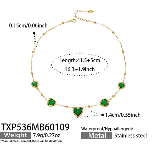 Wholesale Heartshaped Glass Stone Earrings Necklace And Bracelet Set With 18K Gold Plated Stainless Steel Chain For Women