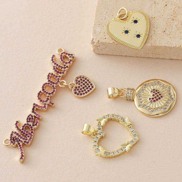 Wholesale Heartshaped Goldplated Copper Pendant Charms With Colorful Zircon Inlay Diy Jewelry Accessories For Women