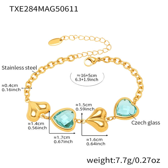 Wholesale Heartshaped Goldplated Stainless Steel And Czech Glass Ferris Wheel Super Flash Light Luxury Unisex Jewelry Set With Necklace And Hand Jewelry