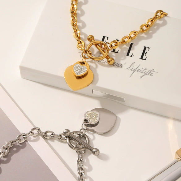 Wholesale Heartshaped Ot Buckle Bracelet For Women Stainless Steel With Pvd Vacuum Plating Inlay And Electroplating