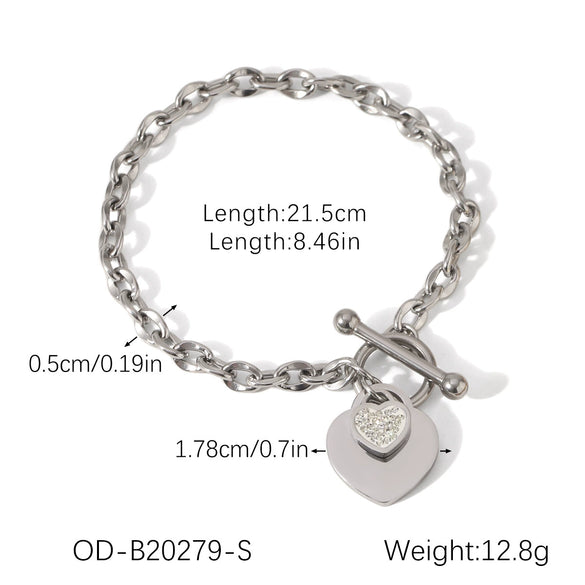 Wholesale Heartshaped Ot Buckle Bracelet For Women Stainless Steel With Pvd Vacuum Plating Inlay And Electroplating