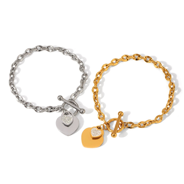 Wholesale Heartshaped Ot Buckle Bracelet For Women Stainless Steel With Pvd Vacuum Plating Inlay And Electroplating